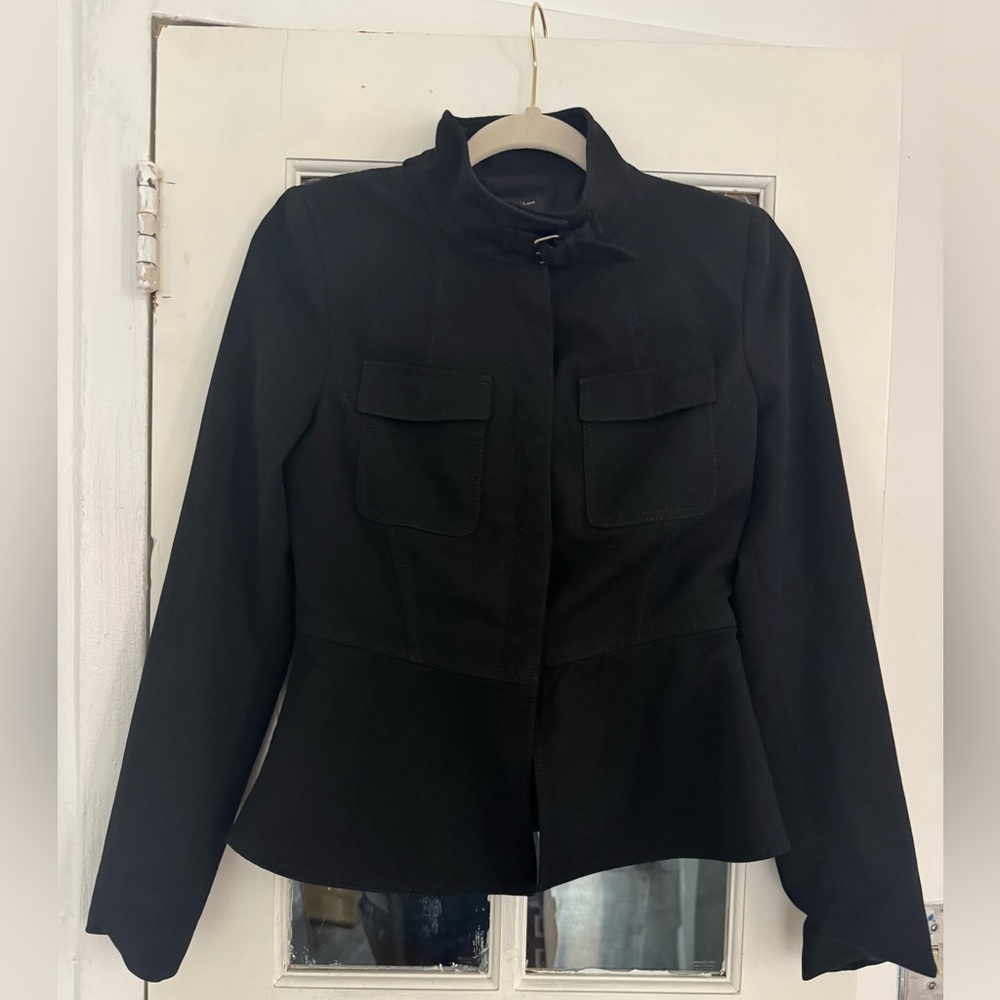 Ann Taylor Black Military Jacket with a Buckle Collar Size 0